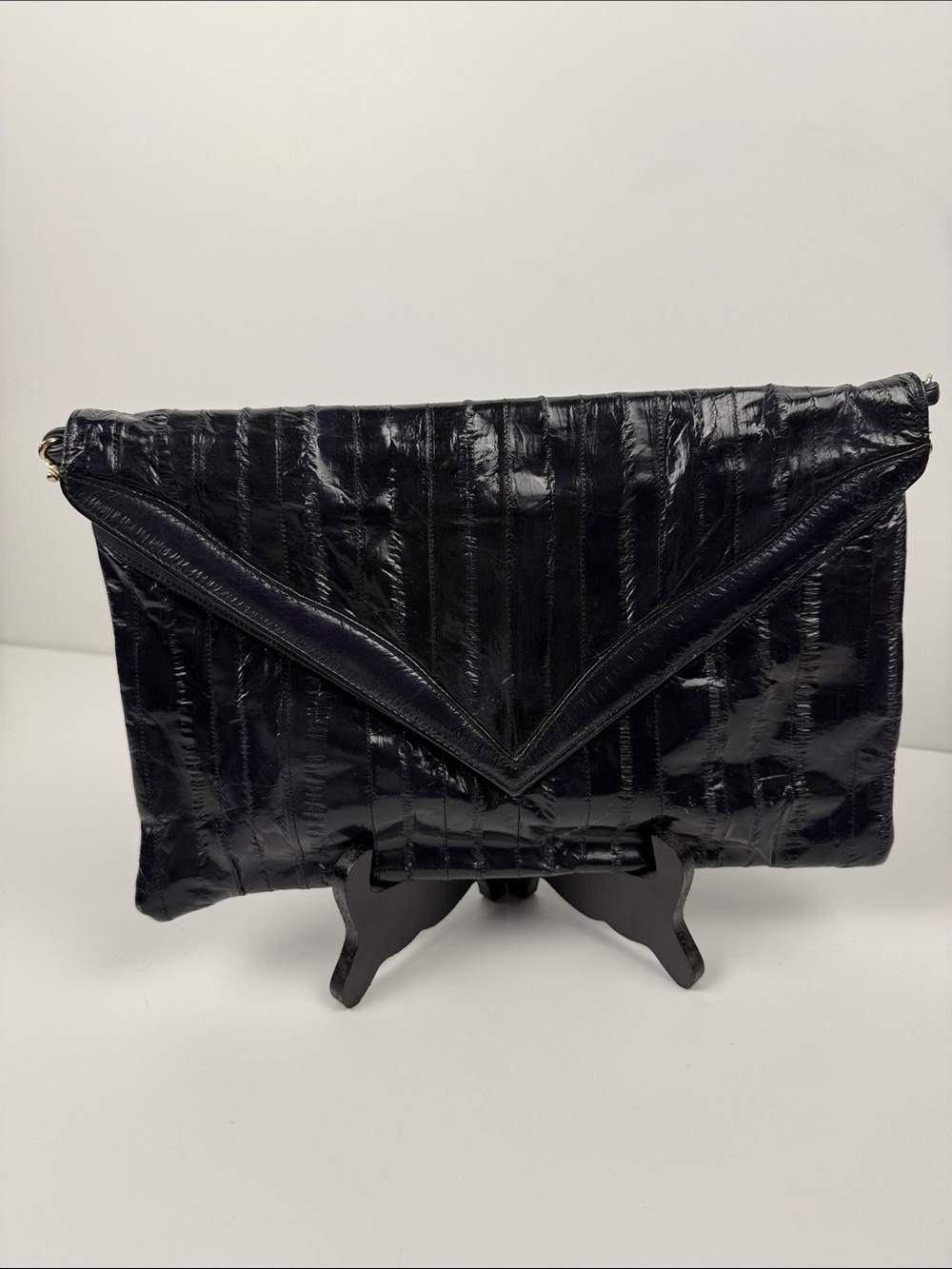 Black Patent Eelskin Envelope Clutch - Women Bags